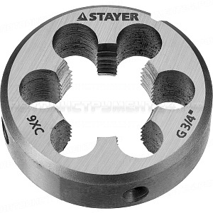 Плашка круглая ручная STAYER "MASTER", сталь 9ХС, для трубной резьбы G 3/4``